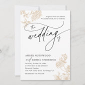 Elegante Gold Floral Einfache Schwarz & Weiß Hochz Einladung (Vorderseite)