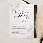 Elegante Gold Floral Einfache Schwarz & Weiß Hochz Einladung