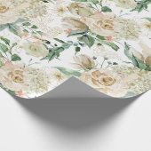 Elegante Gold Floral Etching Creme Aquarell Rose Geschenkpapier (Ecke)