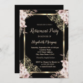 Elegante Gold Floral Frame Boho Blume Pensionierun Einladung (Vorne/Hinten)