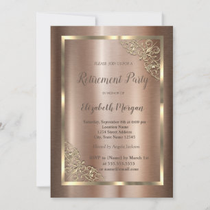 Elegante Gold Floral Frame Brawn Retirement Einladung