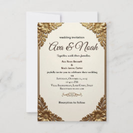 Elegante Gold Floral Frame Hochzeit Einladung