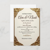 Elegante Gold Floral Frame Hochzeit Einladung (Vorne/Hinten)