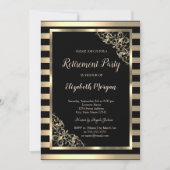 Elegante Gold Floral Frame Striping Retirement Einladung (Vorderseite)