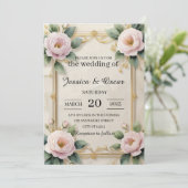 Elegante Gold Floral Frame Wedding Einladung (Stehend Vorderseite)