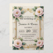 Elegante Gold Floral Frame Wedding Einladung (Vorne/Hinten)