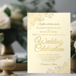 Elegante Gold Floral Frills auf Cream Chic Wedding Folieneinladung<br><div class="desc">Diese elegante Einladung zum Hochzeitsfeiern beinhaltet echten Foliendruck auf Elfenbein oder cremefarbenem Hintergrund. Das schöne Design hat extravagante Schriftzeichen mit Blumenkästen und Wirbel in den Ecken. Stilvoll, elegant, raffiniert und elegant, ist diese Einladung extravagant und glänzend. Eine wunderschöne und elegante Art, Freunde und Familie zu einem unvergesslichen Erlebnis zu einladen....</div>