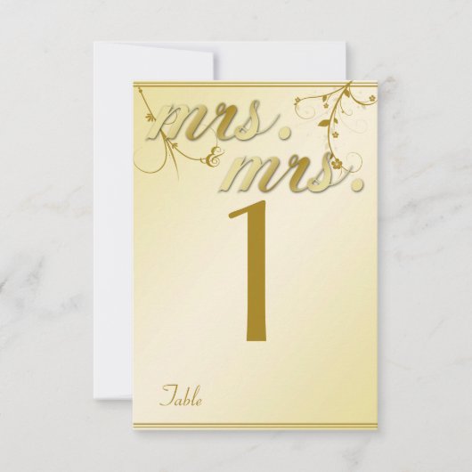 Elegante Gold Floral Gay Wedding Tischnummer (Vorderseite)