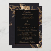 Elegante Gold Floral Imitats Metal Wedding Einladung (Vorne/Hinten)