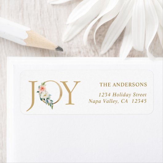 Elegante Gold Floral Joy Holiday Rücksendeadresse (Insitu)