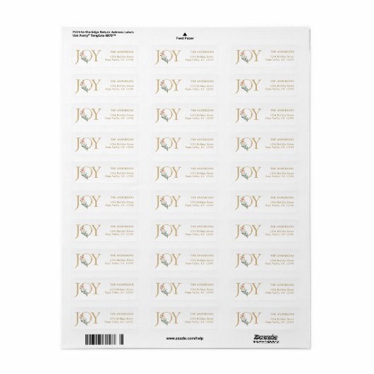 Elegante Gold Floral Joy Holiday Rücksendeadresse (Vorne)