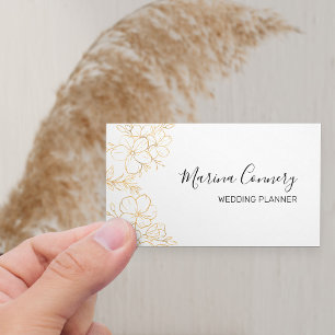 Elegante Gold Floral Line Zeichnend Hochzeitsplane Visitenkarte