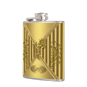 Elegante Gold Floral Metal Look Monogram Name Flachmann (Links)