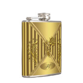 Elegante Gold Floral Metal Look Monogram Name Flachmann (Rechts)