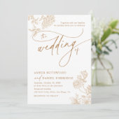 Elegante Gold Floral Moderne Script Hochzeit Einladung (Stehend Vorderseite)