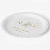 Elegante Gold Floral Monogram Graduation Party Pappteller (Schrägansicht)