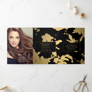 Elegante Gold Floral Muster Black Salon Broschüre