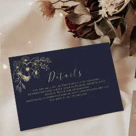 Elegante Gold Floral Navy Hochzeitskarte Begleitkarte