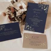 Elegante Gold Floral Navy Hochzeitskarte Begleitkarte