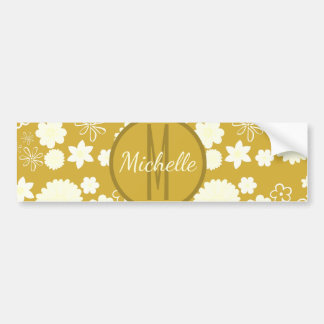 ELEGANTE GOLD FLORAL PATTERKREAM BLUME MONOGRAM AUTOAUFKLEBER