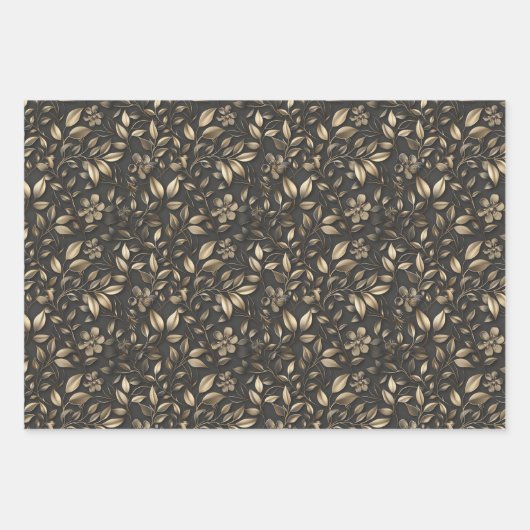 Elegante Gold Floral Patterns mit aufwändigen Blät Geschenkpapier Set (Vorderseite 3)