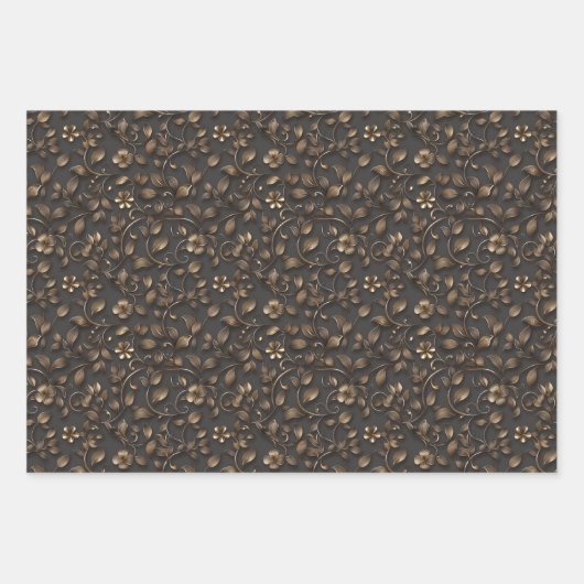 Elegante Gold Floral Patterns mit aufwändigen Blät Geschenkpapier Set (Vorderseite 2)