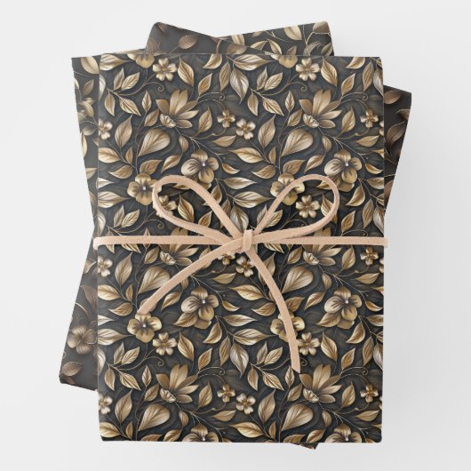 Elegante Gold Floral Patterns mit aufwändigen Blät Geschenkpapier Set (Beispiel)