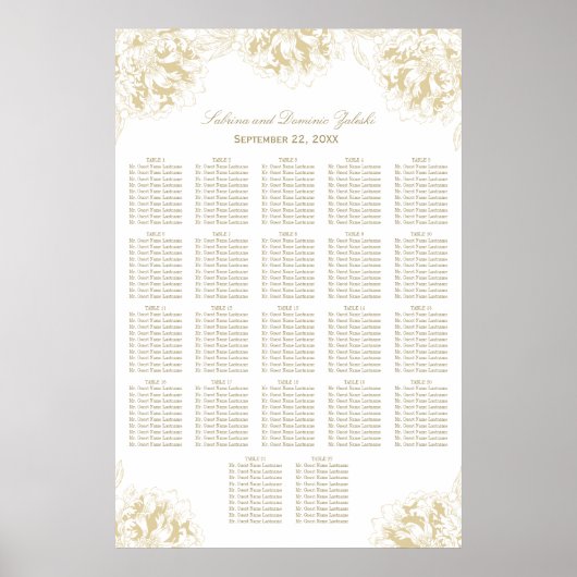 Elegante Gold Floral Peony Wedding Seating Poster (Vorne)