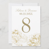 Elegante Gold Floral Peony Wedding Tischnummer (Rückseite)