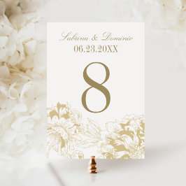 Elegante Gold Floral Peony Wedding Tischnummer