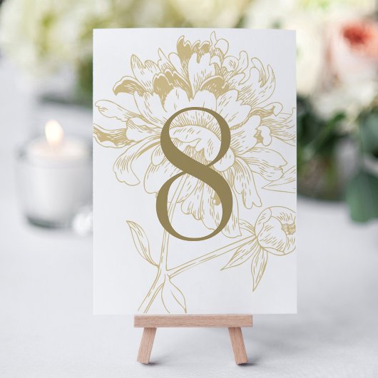 Elegante Gold Floral Peony Wedding Tischnummer