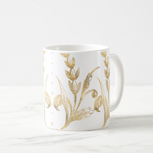 Elegante Gold Floral Personalisiert Coffee Tasse (VorderseiteRechts)