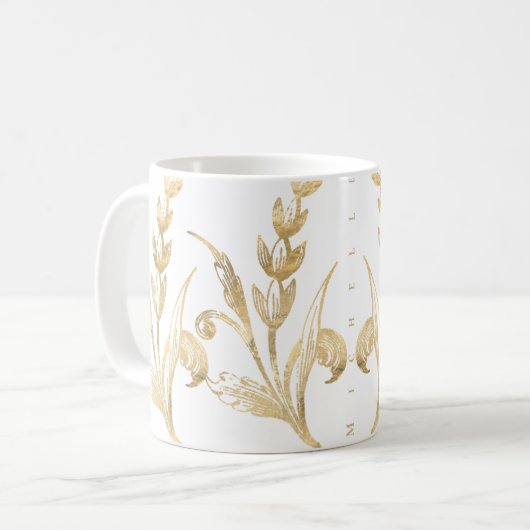 Elegante Gold Floral Personalisiert Coffee Tasse (Vorderseite Links)