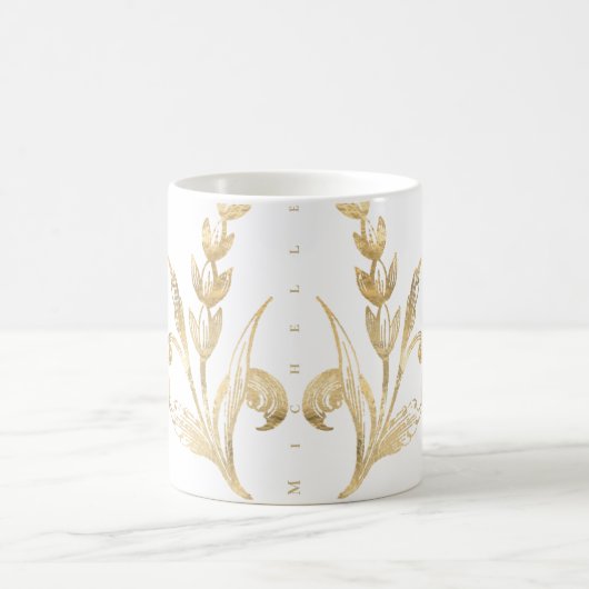 Elegante Gold Floral Personalisiert Coffee Tasse (Mittel)