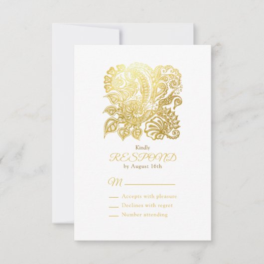 Elegante Gold Floral Response Card RSVP Karte (Vorderseite)
