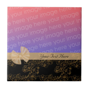 Elegante Gold Floral Ribbon Ihr Foto Tile Fliese