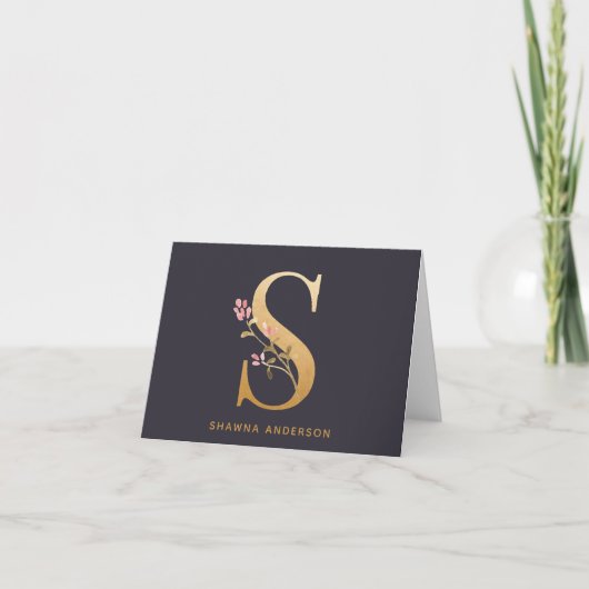 Elegante Gold Floral S Monogram Chic Personalisier (Vorderseite)