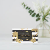 Elegante Gold Floral Striping Designer Business Ca Visitenkarte (Stehend Vorderseite)