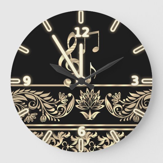 Elegante Gold Floral, Violinschlüssel, Hinweis Große Wanduhr (Vorderseite)