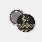 Elegante Gold Floral, Violinschlüssel, Hinweis Magnet (Vorderseite/Rückseite)