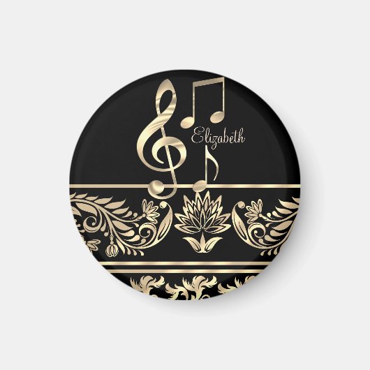 Elegante Gold Floral, Violinschlüssel, Hinweis Magnet (Vorne)