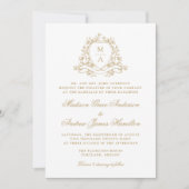 Elegante Gold Floral Wappen Monogram Wedding Einladung (Vorderseite)