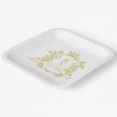 Elegante Gold Floral Wappen Monogram Wedding Pappteller (Gewinkelt)