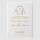 Elegante Gold Floral Wappen Monogram Wedding Pergament Einladungen (Vorderseite)