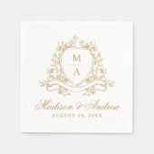 Elegante Gold Floral Wappen Monogram Wedding Serviette (Vorderseite)