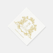Elegante Gold Floral Wappen Monogramme Hochzeit Serviette (Ecke)