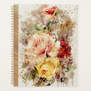 Elegante Gold Floral Wasserfarbe Rustikale Hochzei Planer