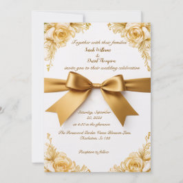Elegante Gold Floral Wedding Einladung mit Ribbon