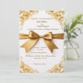 Elegante Gold Floral Wedding Einladung mit Ribbon (Stehend Vorderseite)