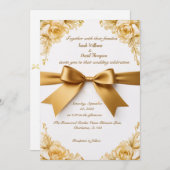 Elegante Gold Floral Wedding Einladung mit Ribbon (Vorne/Hinten)